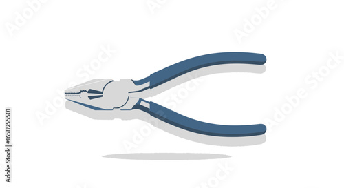 Vector illustration of open pliers with blue handles on a white backdrop