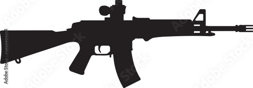 silhouette vector of rifle with scope stock barrel trigger magazine for military hunting and combat design