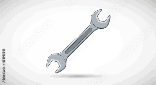 A cartoon style illustration of a gray wrench in the center of the frame