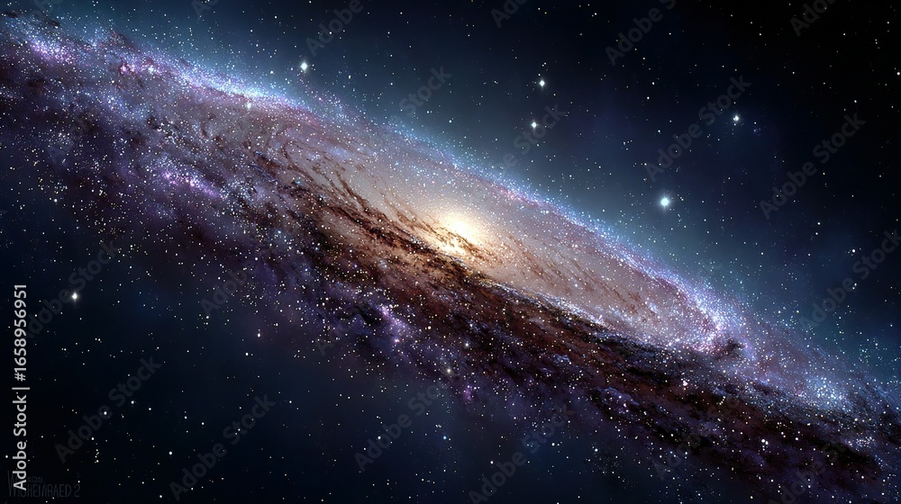 Fototapeta premium A spiral galaxy with bright center and swirling arms against a dark background.