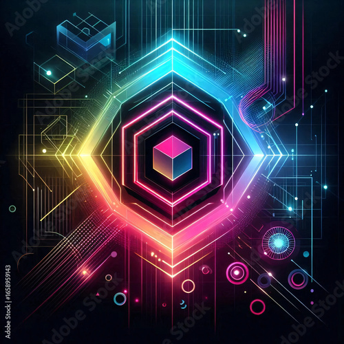 Futuristic neon geometric shadow overlay on dark gradient