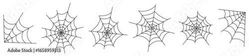 Spider webs for Halloween in various sizes and shapes. Vector illustration in flat style