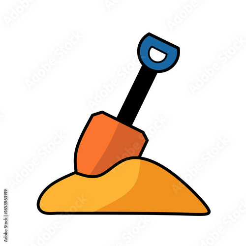 Cartoon Style Detailed Shovel in Sand Illustration for Children Education