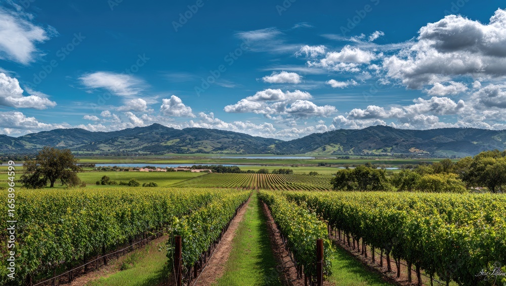 Fototapeta premium Vineyard landscape under a vibrant sky