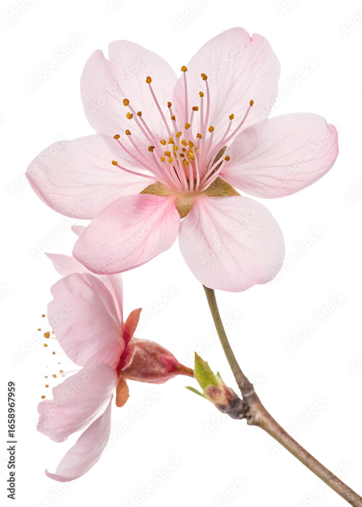 Naklejka premium Single cherry blossom, transparent background