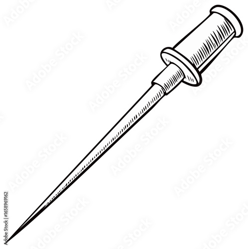 Sketch of an ice pick with a handle, a tool for breaking ice, vintage look