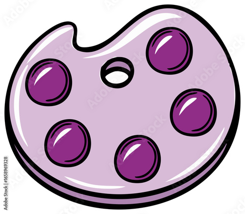 Vibrant Artist's Palette Illustration with Purple Paints Ready for Creative Expression, Painting and Artistic Endeavors