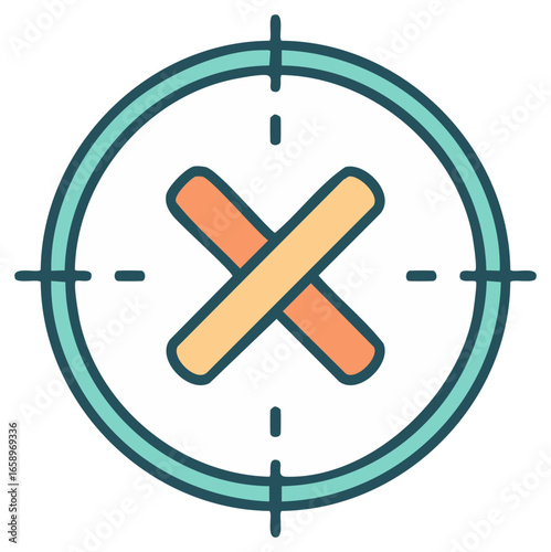 Flat Illustration of Crosshair with an X Mark Inside, Negative Approval, Delete or Cancel Button