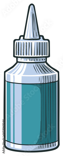 Medical dropper bottle with blue liquid for eye or ear drops illustration