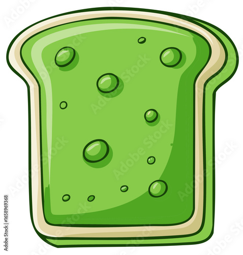 Cartoon Style Bread Slice with Green Avocado Spread and Bubble Topping
