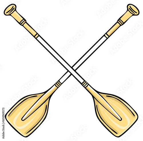 Crossed Paddles Illustration Sport Equipment Nautical Recreation Summer Outdoor Cartoon