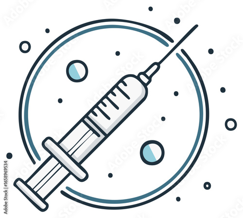 Vaccination or Injection Concept, Syringe Icon Within a Circle