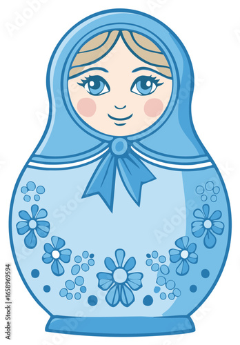 Charming Blue Matryoshka Doll with Flower Decoration Russian Nesting Doll Souvenir Toy