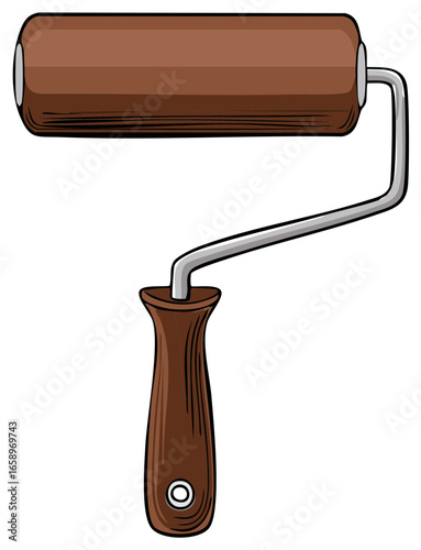 Illustration of a Brown Paint Roller with Silver Handle for Home Improvement Projects