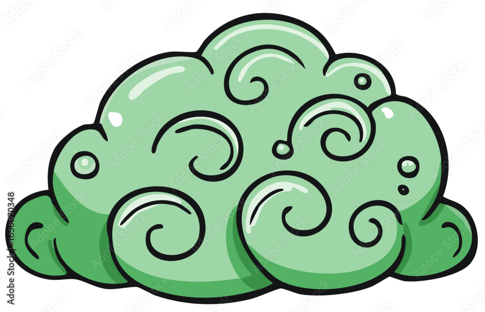 Naklejka premium Stylized Green Asian Cloud Illustration Cartoon Style Vector Art