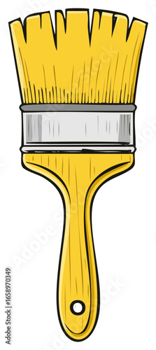 Vibrant yellow paint brush illustration for artistic expression and home renovation projects