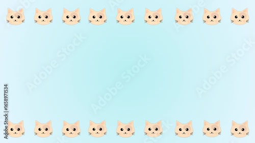 スライドする猫の装飾線　青のグラデーション背景