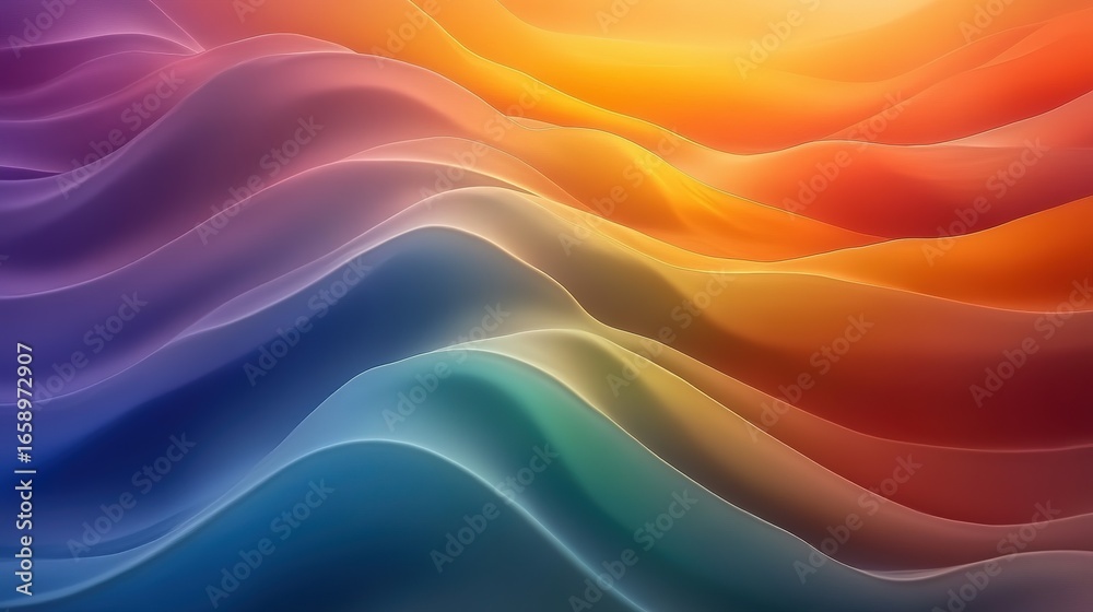 Fototapeta premium Abstract flowing waves with a gradient of colors from blue to orange.
