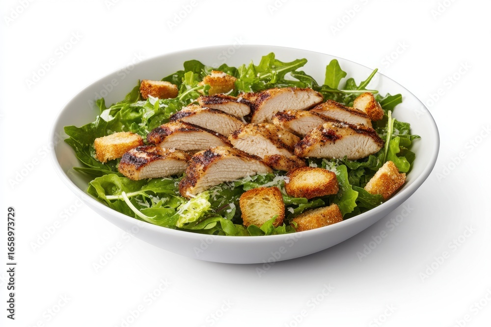 Grilled Chicken Salad with Fresh Greens and Croutons in Bowl Grilled Chicken Salad with Fresh Greens and Croutons in Bowl