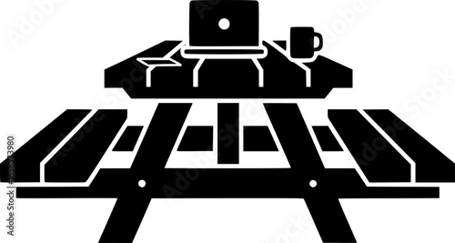 picnic table black silhouette icon - of a home office picnic table, furniture vector art