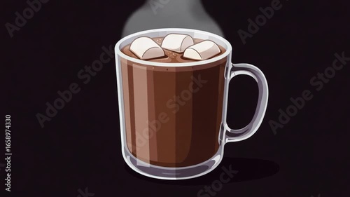 Steaming mug of hot chocolate with marshmallows animation for winter