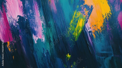 Vibrant Abstract Brush Strokes in Blue and Pink Tones on Canvas