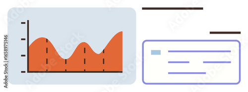 Line chart with orange peaks representing data trends, overlayed labels for insights, minimal widget layout. Ideal for data analysis, progress tracking, report interfaces, finance, business growth