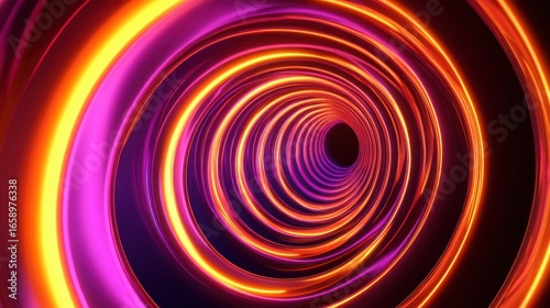 Abstract Light Spiral Tunnel with Vibrant Orange and Purple Colors