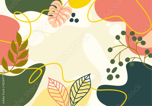 Abstract Composition with Organic Shapes and Botanical Elements