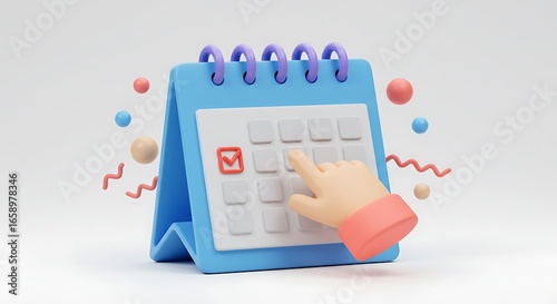 3d calendar icon with hand pointing to a date