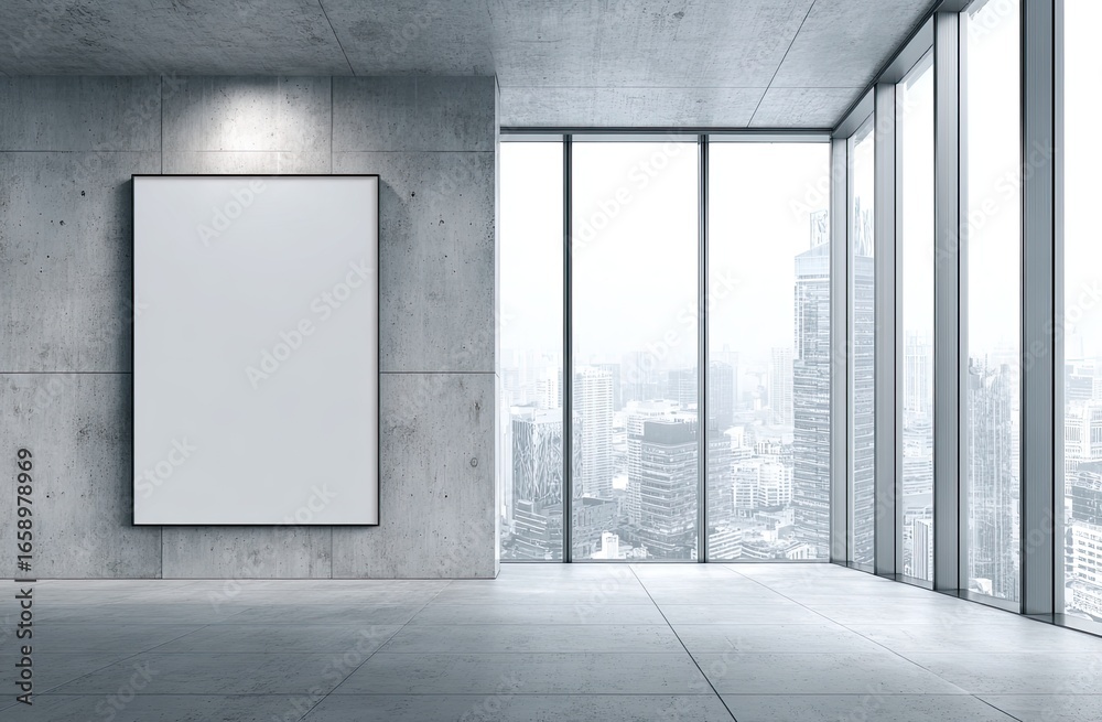 Obraz premium Modern concrete interior with blank canvas