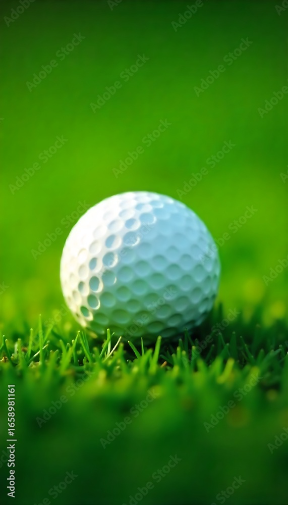 Fototapeta premium Generative AI: Golf Ball on Vibrant Green Grass Surface!