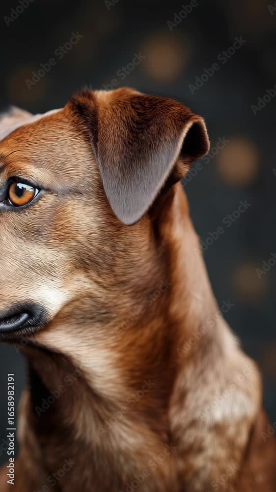 Curious Brown Dog Looking Up at Camera Curious Brown Dog Looking Up at Camera