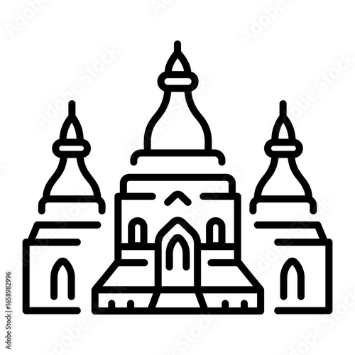 A linear style icon representing bagan temples