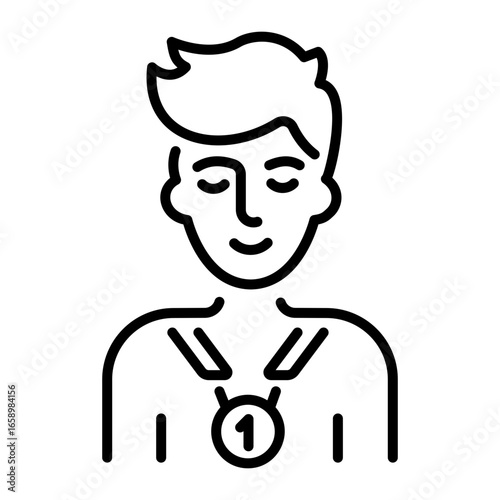A line style icon depicting a cricket champion 