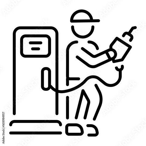 A line style icon showing a character fueling vehicle
