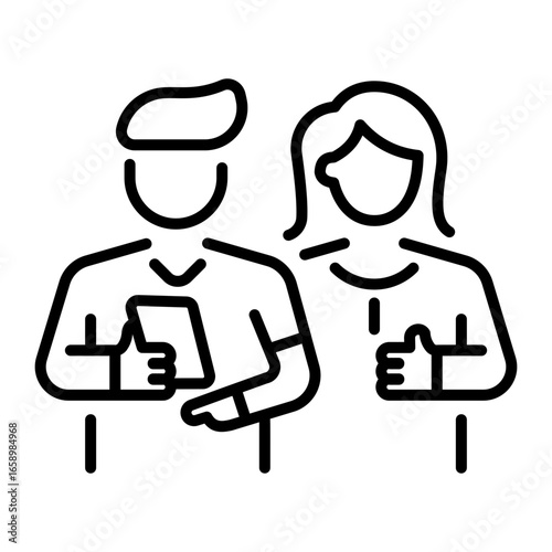 A linear style icon showing a character going for medical checkup