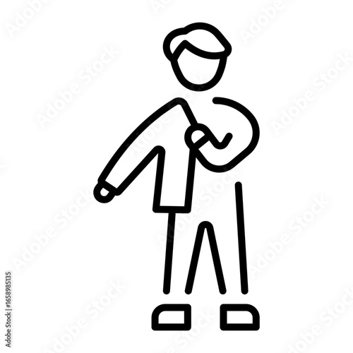 A linear icon representing a character getting dressed