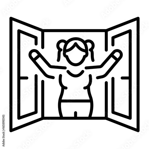 A line style icon representing a person opening window