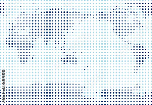 Simplified world vector map with circular dot grid, separate land and ocean layers (Asia-Pacific centered view, Miller cylindrical projection, PPT-compatible & fully editable)