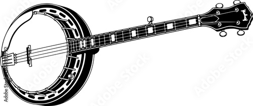 banjo line art silhouette vector illustration