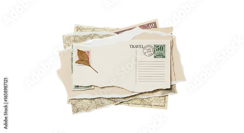 Pile of vintage letters isolated on transparent background