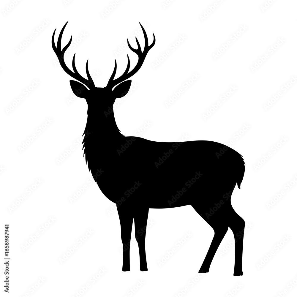 Obraz premium A stylized vector silhouette of a wild deer with majestic antlers is an ideal illustration for nature and hunting themes