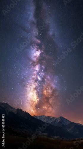 Milky Way galaxy over silhouette of mountains vibrant starry sky vertical cosmic wallpaper