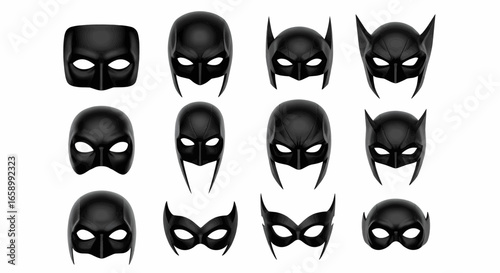 Black Superhero Masks Vector Illustration Set