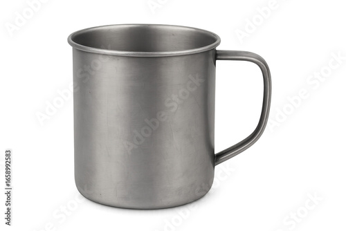 Metal camping mug isolated on transparent background with clipping path