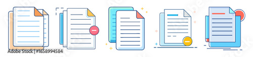 Illustrative Icon Set of Documents with Various Modifications in Flat Style