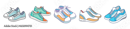 Collection of Colorful Cartoon Sneakers in Various Styles and Color Combinations