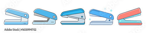 A Collection of Five Colorful Cartoon Stapler Illustrations for Office Supplies