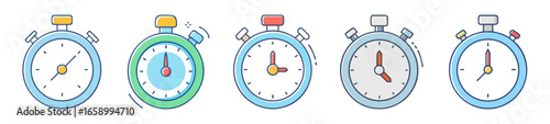 Stylized Illustration of Various Stopwatches Representing Time Measurement and different durations